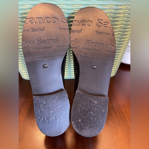 Franco Sarto Black Leather Loafers with White Stitching - Picture 7 of 7